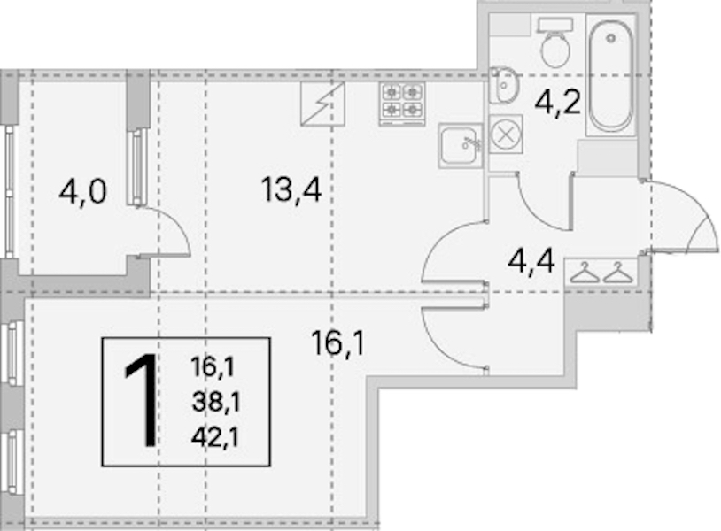1-комнатная квартира 38.1 м², 5/5 эт., ЖК «ЮгТаун. Олимпийские кварталы»